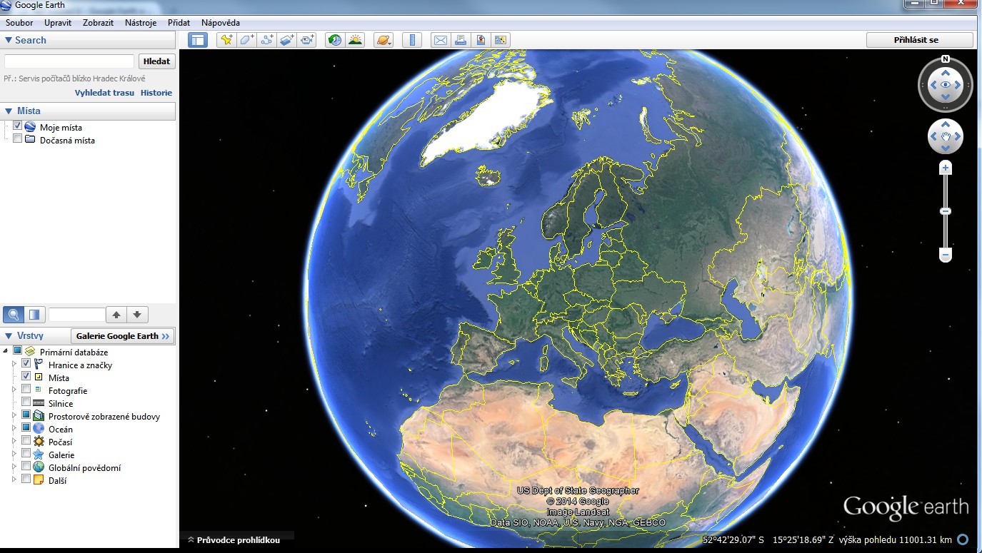 Pohled na Zemi v prosted Google Earth.